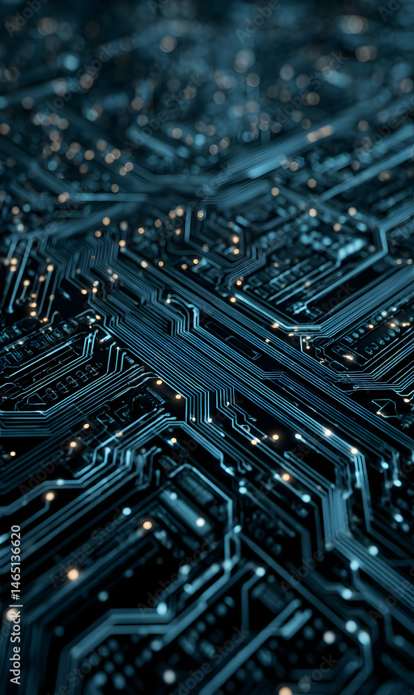 Poster intricate network of circuits suggesting technological advancement and connectivity of modern system