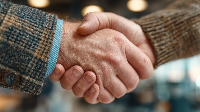 Close-up of a handshake in the office, symbolizing agreement and mutual respect