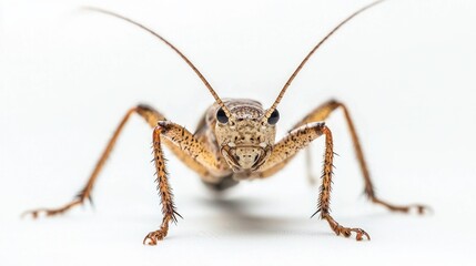 Naklejka premium A close-up of a mantophasmatid insect standing still on a white background