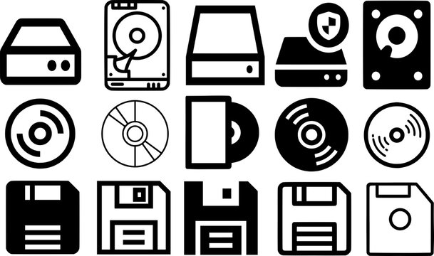 DVD  HDD CDROM Disc Icon Set Digital Media Illustrations for Entertainment and Data Storage