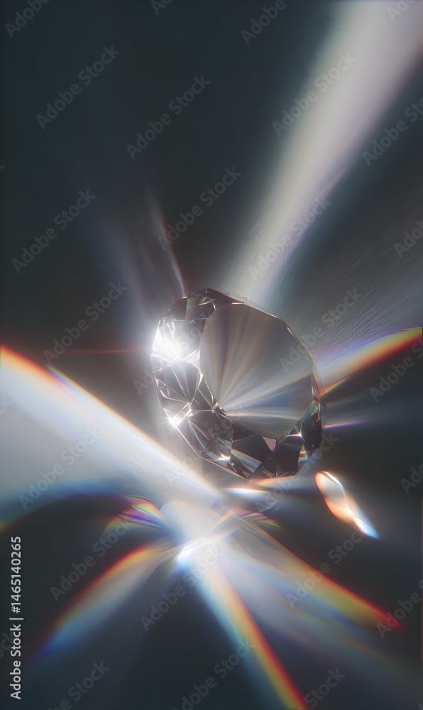 Poster brilliant faceted gem refracts spectral light creating ethereal luminosity against a subdued backgro