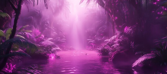 Fototapeta premium A neon-lit rainforest where holographic raindrops leave glowing patterns
