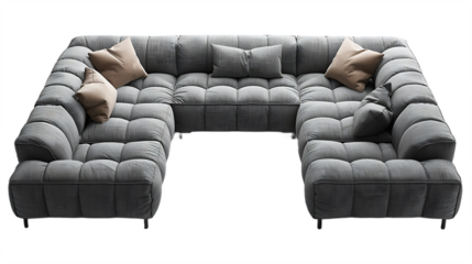 Contemporary gray sofa design isolated on transparent background