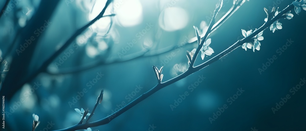 Poster peaceful and serene this close up image captures the beauty and fragility of a spring branch with it