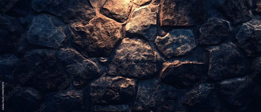Poster a rugged weathered stone wall bathed in dramatic lighting creating a moody and atmospheric backdrop 