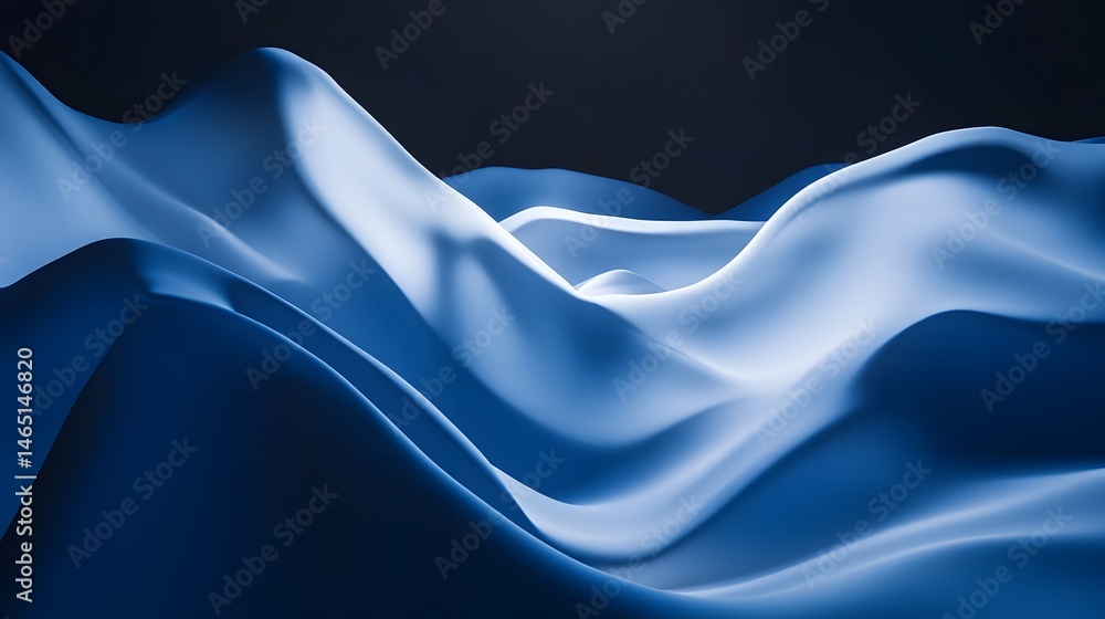 Poster flowing blue waves of abstract fluid motion creating a harmonious serene and elegant visual composit