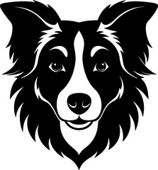 border collie head simple black silhouette, Black silhouette vector icon, silhouette illustration, Animal silhouette