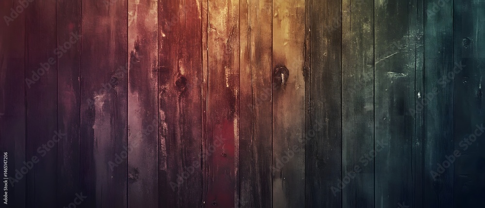 Aufkleber a close up view of an old weathered and distressed wooden surface featuring a vibrant color gradient
