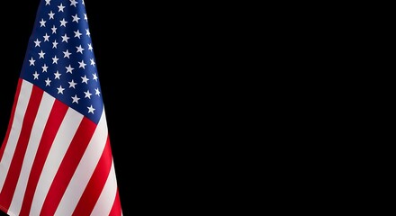 Obraz premium American Flag Edge Displays Patriotism Against Stark Black Backdrop for Memorial Day Honors, Expressing Solemn Respect and Remembrance