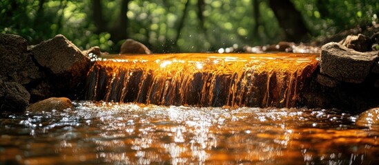 Golden Cascade: A Serene Forest Stream