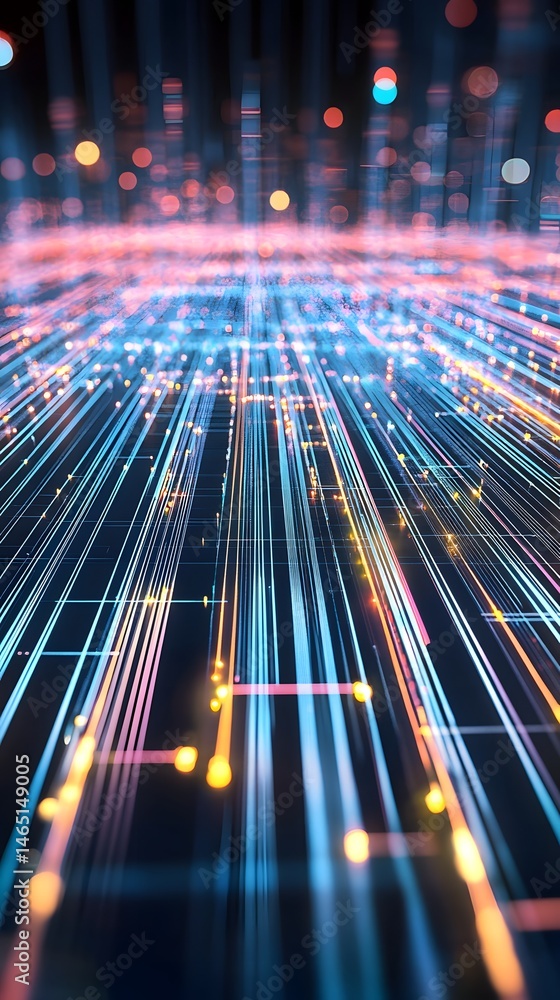 Poster vibrant futuristic digital technology abstract background with glowing lines lights and motion blur 