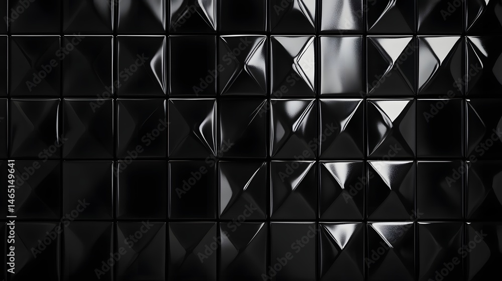 Poster an abstract and modern design featuring a grid of black metal tiles with a variety of geometric shap