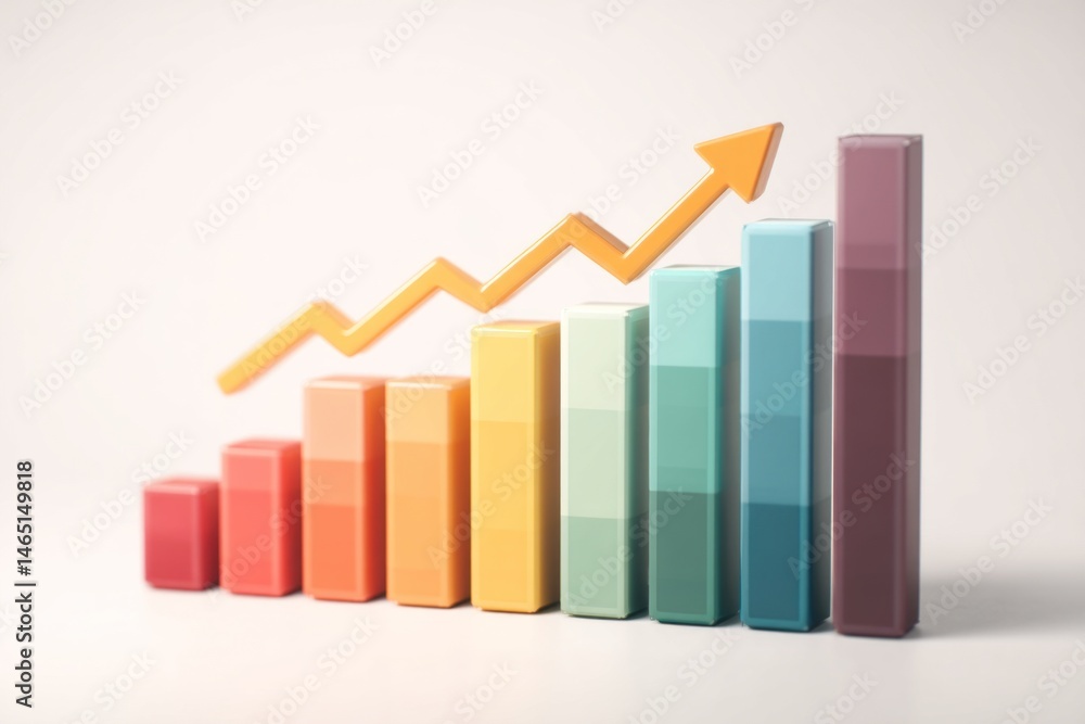 Poster a vibrant bar chart displays various colored bars indicating progress over time, showcasing an upwar