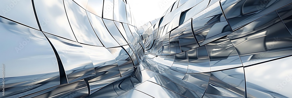 Poster dynamic abstract composition of reflective, fragmented metallic or glass surfaces. suggests modern a