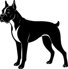 boxer dog simple black silhouette, Black silhouette vector icon, silhouette illustration, Animal silhouette