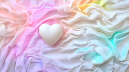 Fototapeta premium Soft Pastel Fabric with Heart Shape on Gentle Draped Material in Dreamy Color Palette
