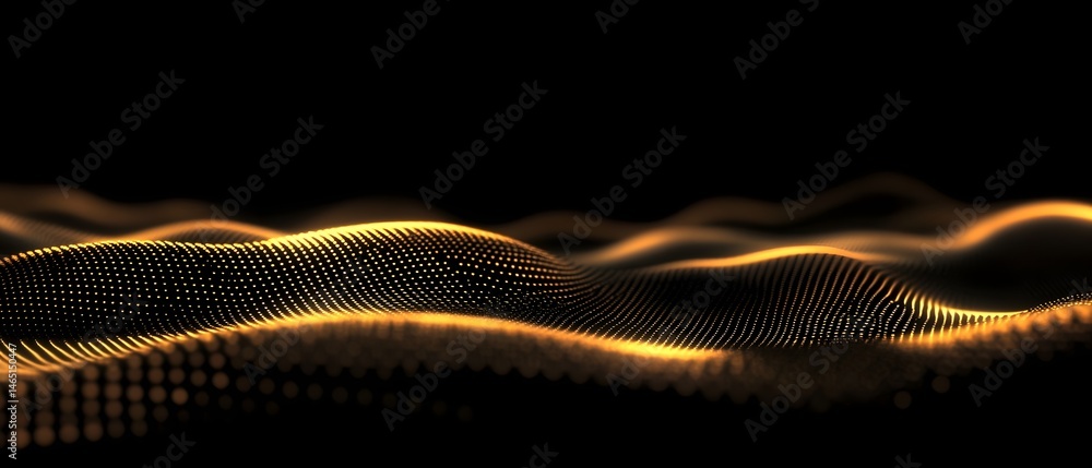 Poster mesmerizing abstract image featuring a dynamic undulating pattern of luminous digital particles crea