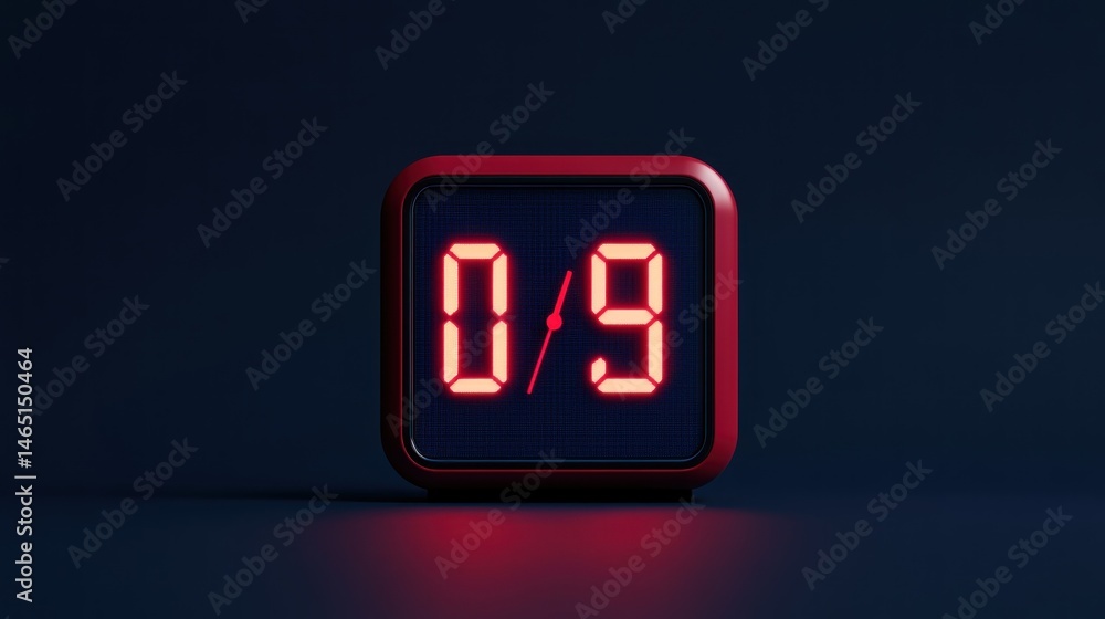 Poster red digital clock displaying 009