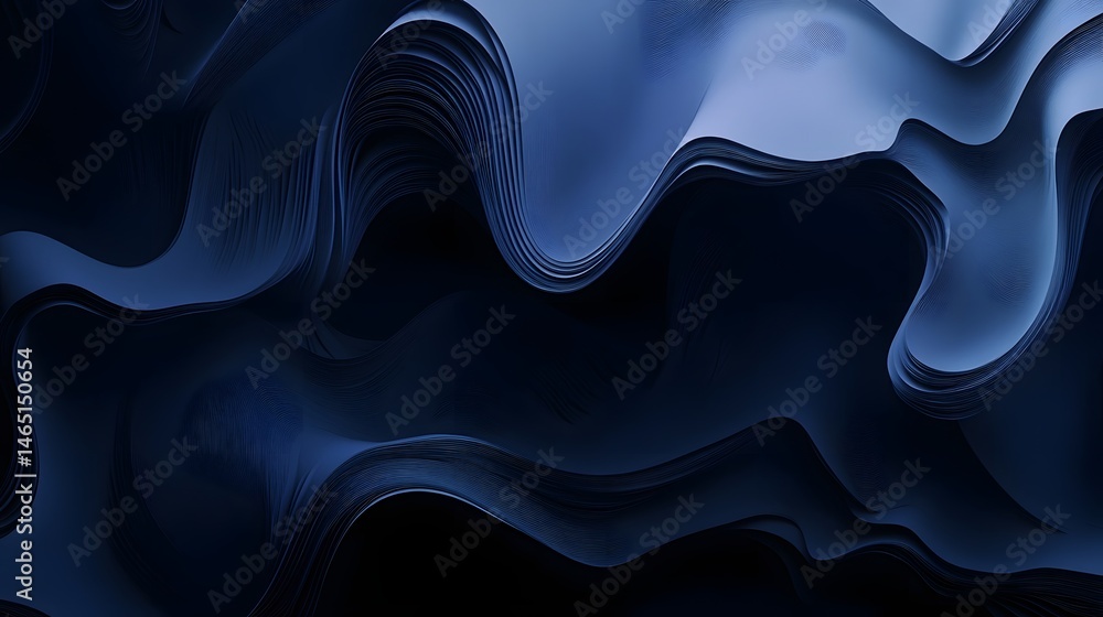 Poster sinuous undulating waves of dynamic fluid curves in a captivating minimalist digital with a dark moo