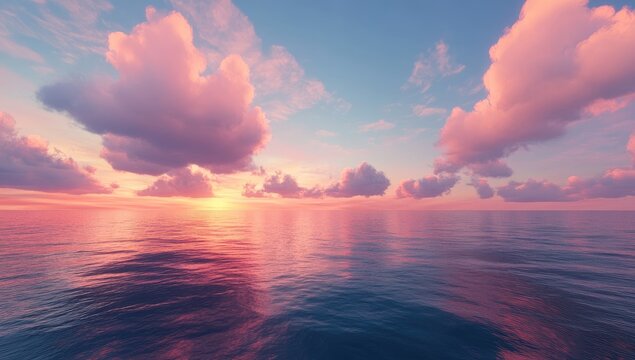 Serene sunset over tranquil ocean - Powered by Adobe