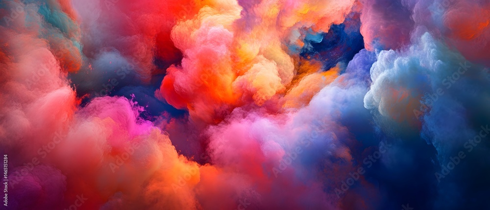 Poster a mesmerizing abstract image featuring a dynamic display of vibrant swirling clouds of colorful smok