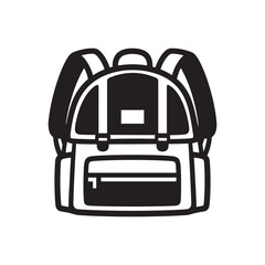 Backpack and Gear Icons Silhouettes Monochrome Flat Vector Design

