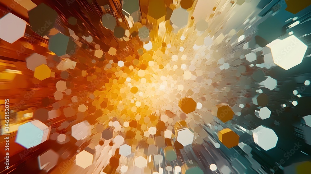 Poster a dynamic colorful abstract explosion of radiant light and patterns bursting forth with energy and i