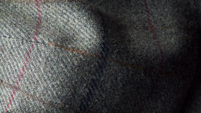 Tweed wool fabric material extreme close up stock footage