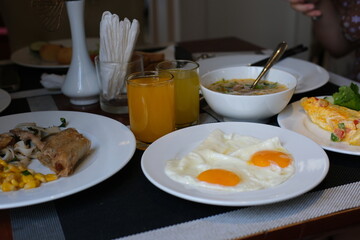 bacon, eggs and toast breakfast. High quality photo