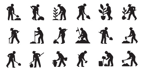 construction worker icons performing various tasks, ideal for construction, labor, and industry-related content.