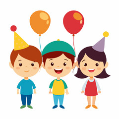 Fototapeta premium Kids with balloon hats vector illustration on white background
