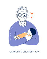 Heartwarming scene of a grandfather gently holding his newborn grandchild