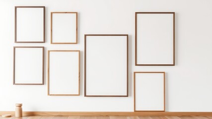 Gallery Wall with Empty Picture Frames on White Wall