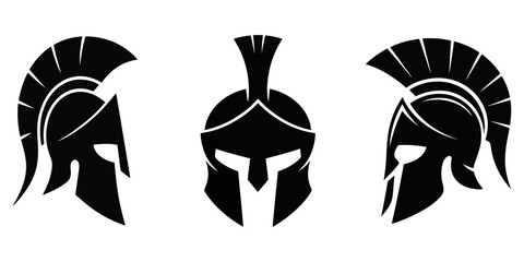 spartan helmet icon in flat, line style set isolated on transparent background, Detailed battle worn spartan helmet front view high resolution photo, Spartan helmet icon. Spartan Greek gladiator.
