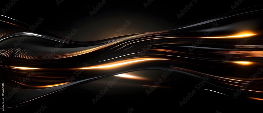 Poster captivating abstract composition of dynamic wave like shapes and flowing lines in shades of dark and