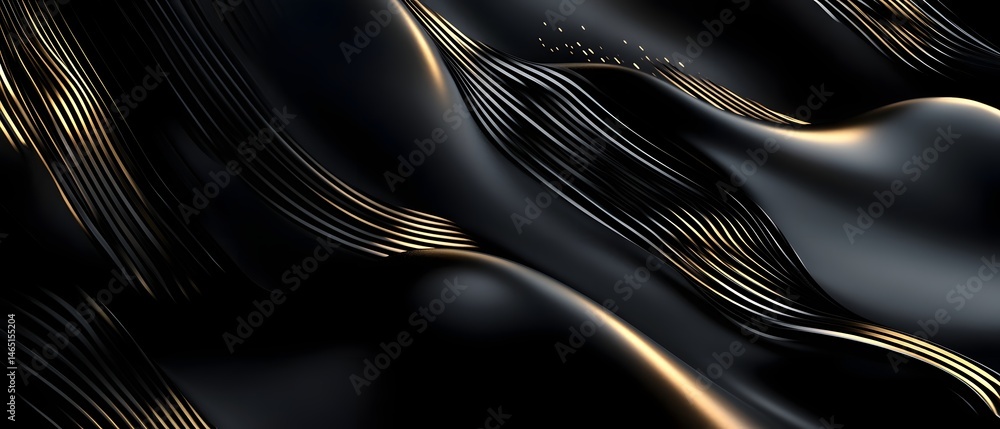 Poster captivating abstract composition of fluid elegant waves and curves in a luxurious shimmering black a
