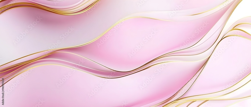 Poster elegant and ethereal pastel pink and shimmering gold abstract wave pattern with a smooth flowing and