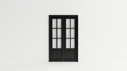 Modern black double doors on a white wall