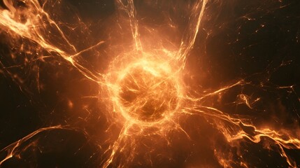 Intense fiery energy burst resembling a galactic or cosmic explosion with radiant flames and luminous plasma like effects against a dark backdrop