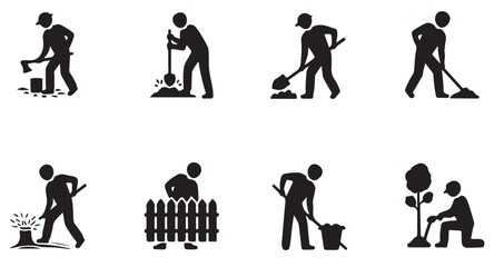 construction worker icons performing various tasks, ideal for construction, labor, and industry-related content.