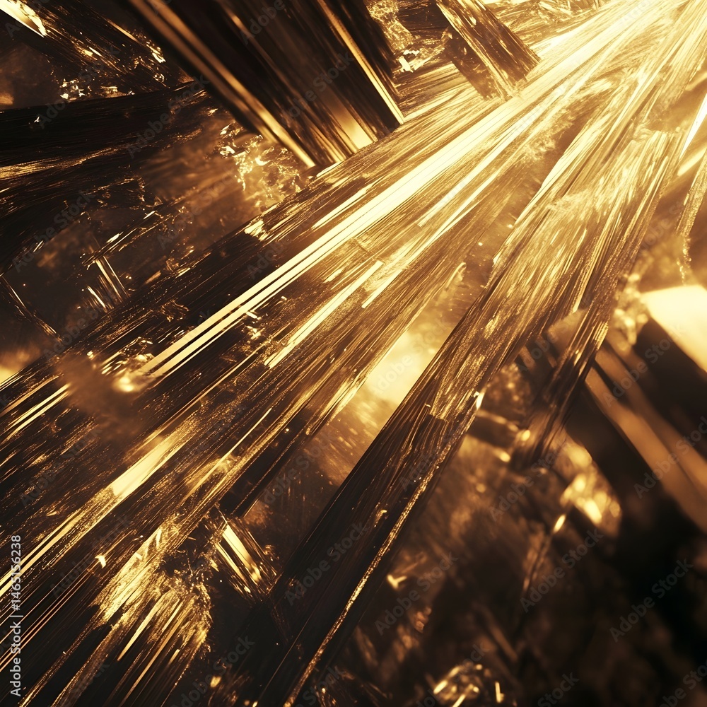 Poster captivating abstract image showcasing the radiant golden light reflecting and shimmering across a st