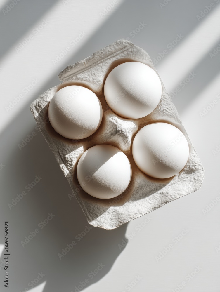 Aufkleber Minimalist Carton of Eggs With Soft Shadows on a Clean White Backdrop for Modern Kitchen Decor Generative AI