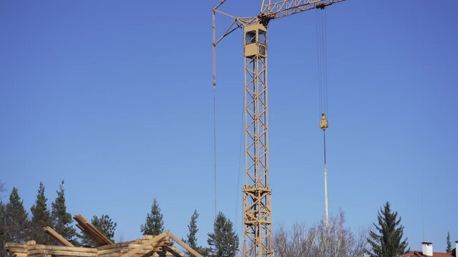 Construction site with wooden log houses