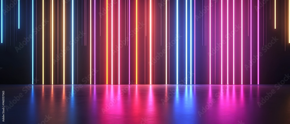 Poster a captivating abstract scene composed of vibrant illuminated neon like stripes in a variety of vivid
