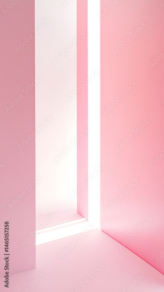Poster a serene and tranquil minimalist setting with clean pink and white geometric lines and patterns crea