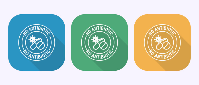 Antibiotic free icon design illustration, No antibiotic, Organic, healthy, natural sign in shadow button design