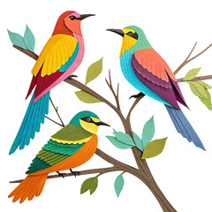 Obraz premium a colorful paper collage art piece of birds isolated on solid white background