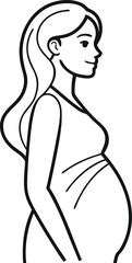  Pregnant Woman Outline Vector Illustration on White Background