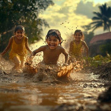 Indian kids playing in mud with Surf Excel