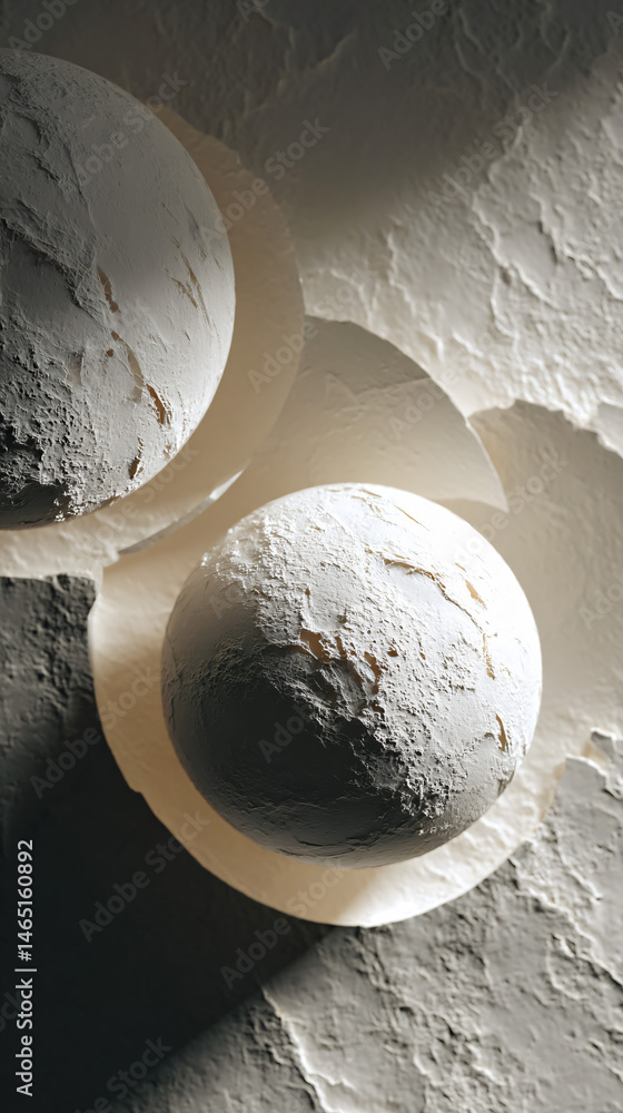 Poster abstraction white circles with a subtle grain creating a modern and minimalist design.